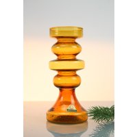 Glas Vase Hand Made Ingrid Gläser Kurt Wokan Orange Gelb Kerzenleuchter von Vintage4Moms