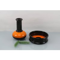 Hutschenreuther 2 Teile Set Op Art Design Vase Und Schüssel Lava 70Er Orange/Schwarz von Vintage4Moms