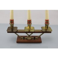 Kerzenhalter Aus Teak Holz Und Messing Kerzenständer Kerzenleuchter 60Er Jahre Mid Century von Vintage4Moms