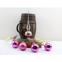 Tannenbaum Set 50Er Jahre Weihnachtsbaum Dekoration Weihnachtskugeln Handarbeit Weihnachtsdekoration Schmuck Pink von Vintage4Moms