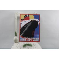 Vintage Normande Transantlantic Lines Paris - New York Metallschild Werbetafel Werbung Werbeschild Tankstellen Schild Alte Reklame von Vintage4Moms