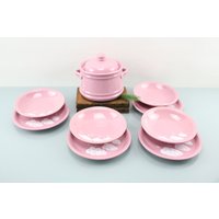 Vintage Pink Weiß Porzellan Geschirr Set 4 X Suppenteller Speiseteller 1 Suppenschüssel Im 9 Teilig Weiße Wolken von Vintage4Moms