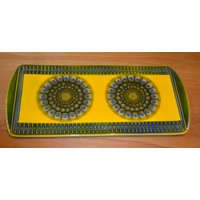70Er Jahre Vintage Tortenplatte Gelb/Grün Herbolzheim Keramik Retro Mid Century Shabby Chic Kuchenplatte Landhausstil Gebäck von VintageAhoi