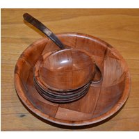 70Er Jahre Vintage Webholz Pressholz Leichte Anbietschalen /Dipschalen Set Braun Retro Mid Century Woven Checkerboard Pattern Bowl Set von VintageAhoi