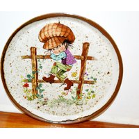 Schöner Vintage Sammel Wandteller Beige/Bunt Retro Mid Century Shabby Chic Landhausstil Sarah Kay Stil von VintageAhoi