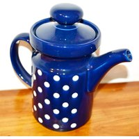 Vintage Keramik Kaffee Kanne Von Wächtersbach/Waechtersbach Blau/Weiß Punkte Geschirr Landhausstil 70Er Jahre Retro Mid Century von VintageAhoi