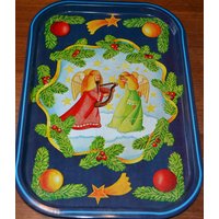 Vintage Weihnachts Blech Tablett Blau Engel 70Er Jahre Retro Christmas Santa Mid Century Angel von VintageAhoi