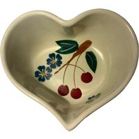 Vintage Chaparral Keramik Herz Backform/Schale Creme Weiß Kirsche & Floral Usa Steingut von VintageAndUniqueArt