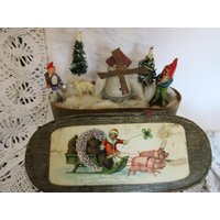 Vintage Erzgebirge Figuren Zwerge in Spanschachtel Miniaturen Minibäumchen Tannenbaum Wichtel Weihnachten Alte Box Mühle Für Sammler von VintageAntikDesign
