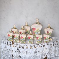 Antike Keramik Küchentöpfe, Besonderes Gewürztopf Set. Handbemalt. Handbemalt, Sehr Einzigartig Und Wunderschönes Set von VintageAntiqueNL