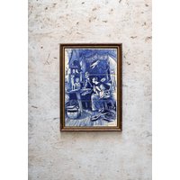 Delft Blue, Kacheltableau, 6 Kachel Gerahmtes Tableau, Jan Steen "Die Zeichenstunde" von VintageAntiqueNL