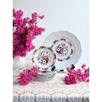 Vintage Kuchen Set, Einzigartige Geschirr Sets, Schüsseln Set 7 Stück. Florales Muster von VintageAntiqueNL