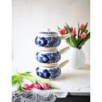 Vintage Set Mit 3 Töpfen | Rondelki, Ausgezeichnete Handbemalte Keramik, Polnisch Fajans von VintageAntiqueNL