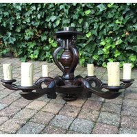 Alte Geschnitzte Hölzerne 6 Licht Figuren Kronleuchter von VintageArtDesignShop