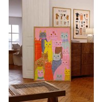 Buntes Katzenposter Lustige Katzen Druck Kunstdruck Mit Vielen Lustiges Wandbild Dopamine Dekor Wandkunst Geschenkidee von VintageArtQuarter