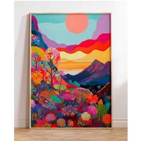 Buntes Landschafts-Poster Kunstdruck Mit Farbenfroher Natur Sonnenuntergang & Bergen Modernes Wandbild Wanddekkoration Floral Buntes Landschafts-Poster Kunstdruck Mit Farbenfroher Natur Sonnenuntergang & Bergen Modernes Wandbild Wanddekkoration Floral von VintageArtQuarter
