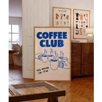 Kaffee Poster Coffee Club Druck Retro Illustration Minimalistisch Wanddeko Küche Barista Kunst Geschenke Für Liebhaber Küchenposter von VintageArtQuarter