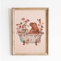 Vintage Print Capybara in Der Badewanne Poster Retro Wandkunst Wasserschwein Bild Florale Wandschmuck Boho Wanddekoration Geschenkidee Vintage Print Capybara in Der Badewanne Poster Retro Wandkunst Wasserschwein Bild Florale Wandschmuck Boho Wanddekoration Geschenkidee von VintageArtQuarter