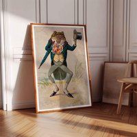 Vintage Print Frosch Mit Blumenstrauß Retro Illustration Wandschmuck Flur Wanddekoration Kröte Cottagecore Geschenkidee Poster von VintageArtQuarter