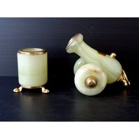 Seltene Vintage Italien Onyx Set Statue Messing Kanone Stein Stifthalter Papiergewicht Geschenk Für Ihn Der Vatertag Schreibtisch Dekor Büro Zuhause von VintageAssorty