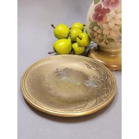 Vintage Schmuckschale Aus Messing Mit Libellen- Und Tulpengravur - Jugendstil, 10 cm, Patina, Florales Dekor von VintageAustriaShop