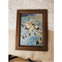 Winterbild Mit Holzrahmen. Vintage Aus Österreich von VintageAustriaShop