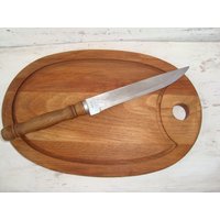 Vintage/Schneidebrett - Ein Antikes Holz Zum Schneiden Von Käse Oder Fleisch Primitives Schneidebrett-Messer-Set 2 von VintageAvangardShop