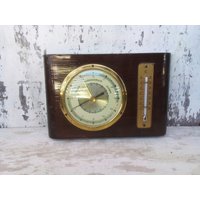 Vintage Dekoratives, Thermometer, Wetter , Barometer Aus Holz, Circa 1970, Deutschland von VintageAvangardShop