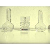 Vintage Ingrid Glas Kristall Blumenvasen Set Blockkristall Zweigvase, 70Er Jahre Modernist von VintageBeautyByNelly