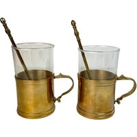 Vintage Gallo Messingbecher 2Er-Set, Schott Mainz Jena Glas, Kupfer - Und Glas-Teeset von VintageBodacious