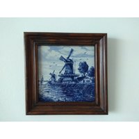 Delfter Fliesen, Keramikgemälde, Kleines Windmühlenbild, Holland, Fliesen Mit Minirahmen von VintageBulgariaBG