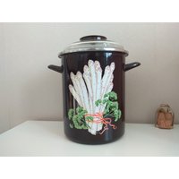 Emaillierter Topf, Emailletopf Für Spargel, Vintage Emailletopf, Küchendekor, Wohndekor von VintageBulgariaBG