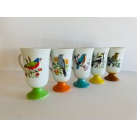 Retro Vogel Tassen - 1970Er Jahre Fußbecher Erstaunliche Helle Farben in Charmanten Themen Wald Garten Dekor Preis Pro Tasse von VintageByBeth