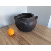 Seltene Keramik Vase, Vintage Stil Krug, Bauernhof Rustikales Dekor 19 Jahrhundert, Primitive Vase Krug Kentucky, Alter Großer Schwarzer Topf von VintageByNataliya