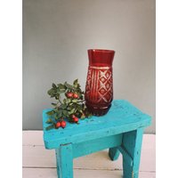 Vintage Kristall Blumenvase, Rote Glas Unikat Dekor, Tischdekor, Primitive Shabby Chic, Einzigartige Vase, Schrank von VintageByNatasha