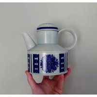 Vintage Kaffeekanne Blau Und Grau Keramik Blau Made in England Retro 70Er Jahre Mid Century Nachmittagstee Staffordshire von VintageByThomas