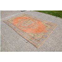 Orange Vintage Oushak Teppich | Wollteppich Eingangsteppich Original 6 X9 5, 7 X 2, 0 Ft Lq011 von VintageCappadociaRug