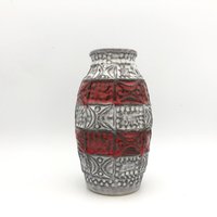 Bay Keramik 60 - 20 Ungewöhnliche Vintage Mid Century Moderne 1970Er Jahre Rot Und Weiß Relief Vase Westdeutschland Keramik. Wgp Vase von VintageCeramics4You