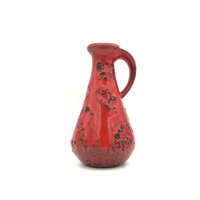 Gräflich Ortenburg Fat Lava Rot Schwarze Vase Mit Stylishem Henkel, 70Er Jahre, West German Pottery von VintageCeramics4You