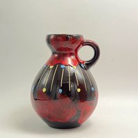 Ilkra Keramik 2012 - 15 Schönes Rot Schwarz Mit Farbpunkten Vase Mid Century 1960Er Jahre West Germany. Wgp von VintageCeramics4You