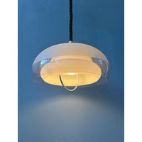 Mid Century Klare Acrylglas Ufo Space Age Pendellampe von VintageChampignon