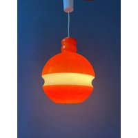Orange-Weiße Mid Century Peill & Putzler Glas Hängelampe von VintageChampignon