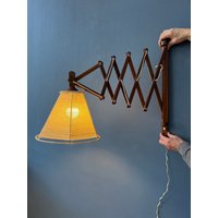 Vintage Holz-Scheren-Wandlampe Mit Seilschirm von VintageChampignon