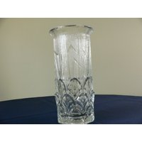 Vintage Fidenza Italy Pressglasvase.retro Große Dicke Glasvase Blätter Design Art Deco Stil. Glasarbeit Textur Glas Vase von VintageChester