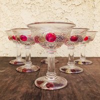 Set Von 6 Vintage Langen Cocktail Gläsern 1960Er Jahre, Küchentisch Essdekor, Weingläser Servieren, Bunte Gläser Obst, #ce0383 von VintageChuckLA