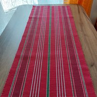 Vintage Gewebter Dicker Baumwoll-Kurztischläufer, Tischdekoration, Scandianvian Textil, Rotes Tischkleid | E1 von VintageClothesHouse