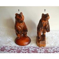 Wohndeko Figuren Geschnitzt Holz Kunst Sammlerstücke Vintage Figur Holzbär Waldtier Grizzly Bär Totem Tier Waldbär von VintageCollageUA