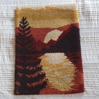 Großer Karabinerhaken, Wandbehang, Sonnenuntergang in Braun Und Gelb, Smyrnafix, Handgefertigt von VintageDeBlijeEkster
