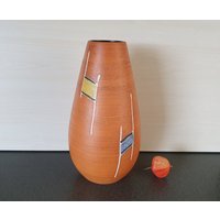 Handbemalte Orangene Vintage Vase, 1950Er Jahre, Made in West Germany 488/25 von VintageDeBlijeEkster