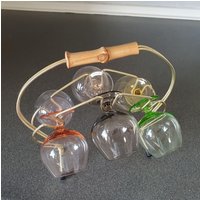 Set Aus 6 Kristallgläsern Im Gestell Mit Bambushenkel, Verschiedene Farben, 50Er Jahre Rockabilly von VintageDeBlijeEkster